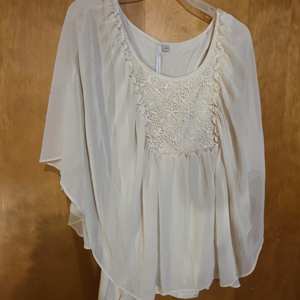 LC Lauren Conrad Cream Blouse with Lace Detail